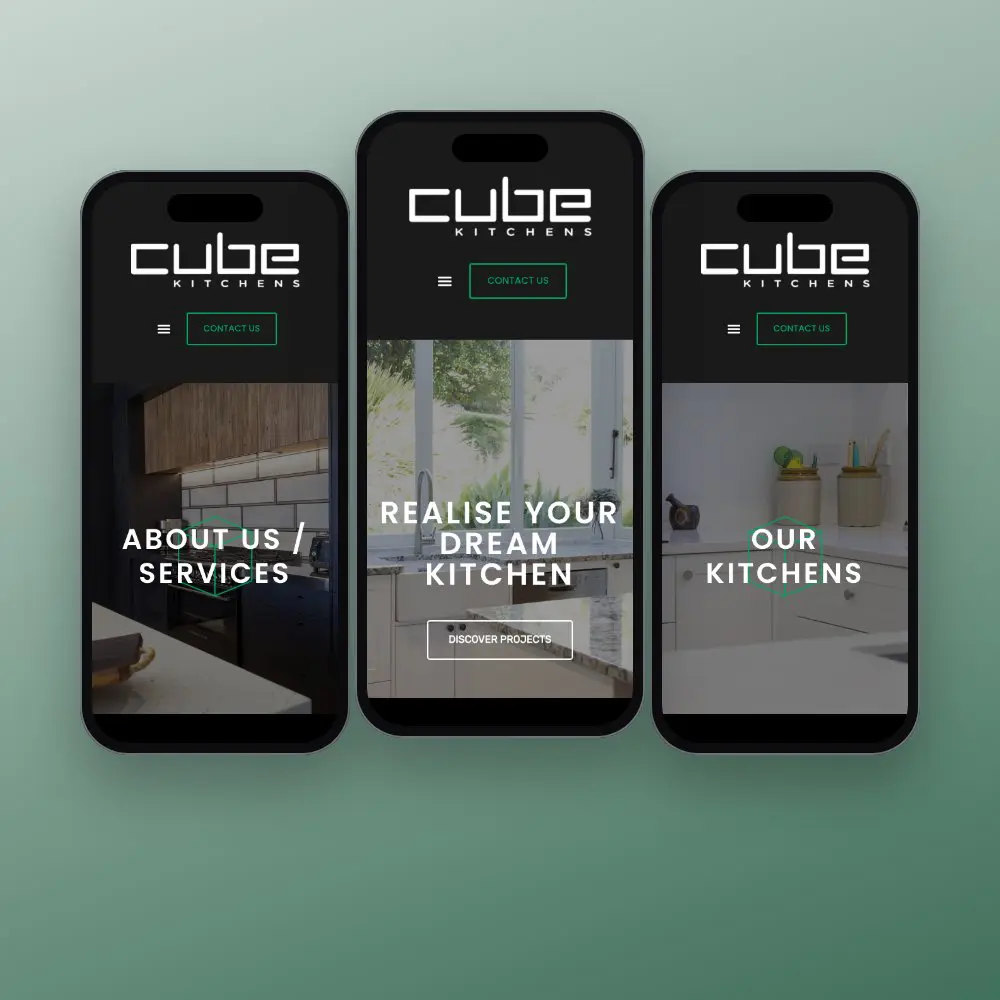 Cube Kitchens website on mobile