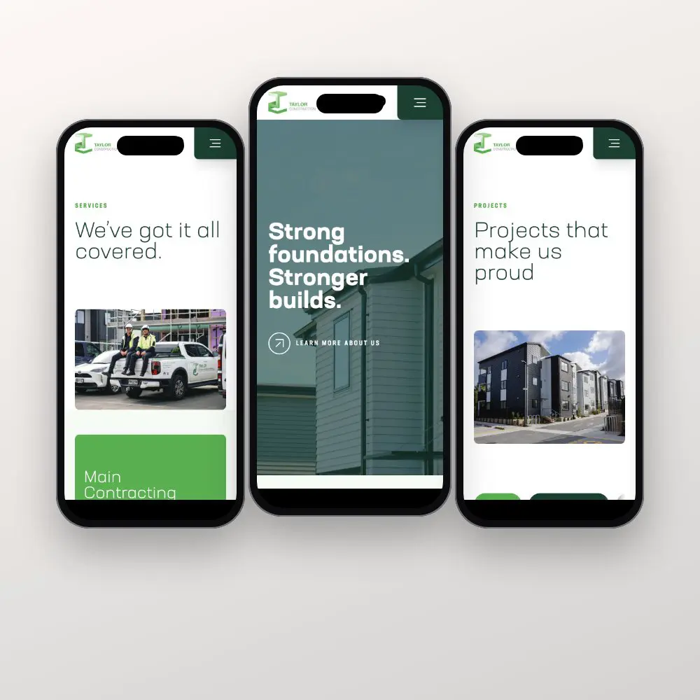 Taylor Construction website on mobile