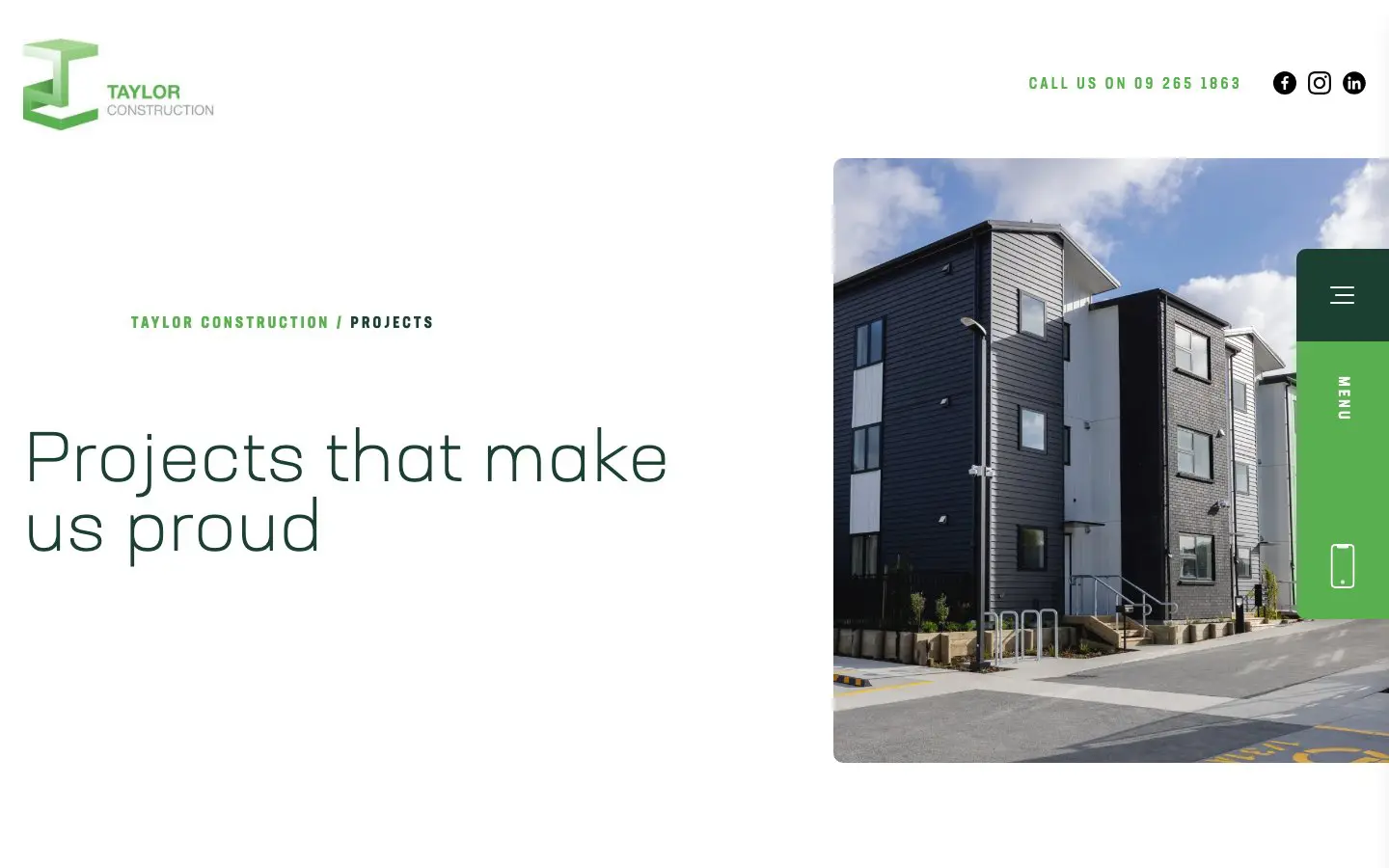 Taylor Construction website page