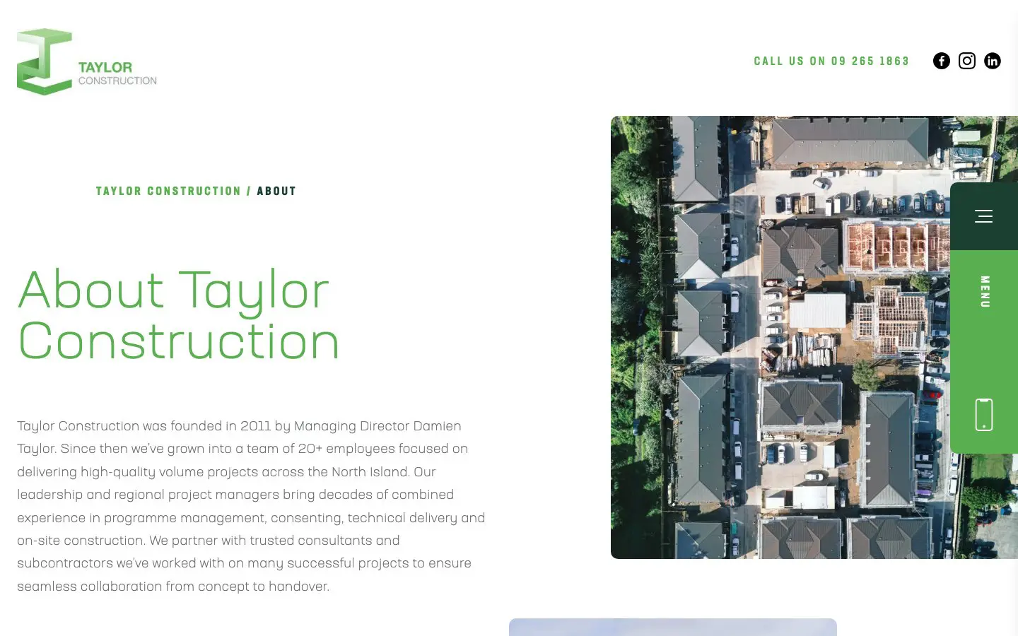 Taylor Construction website page