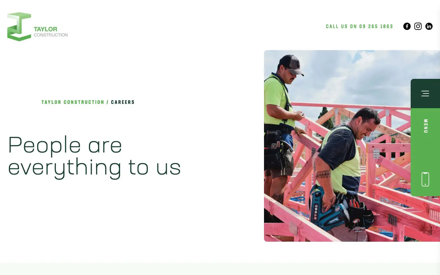 Taylor Construction website page