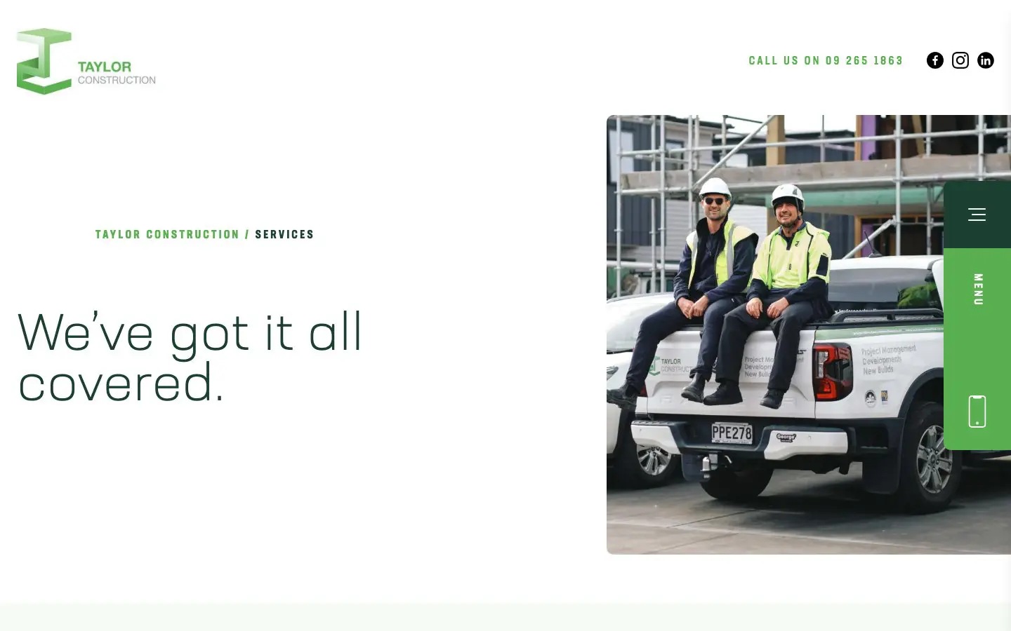 Taylor Construction website page