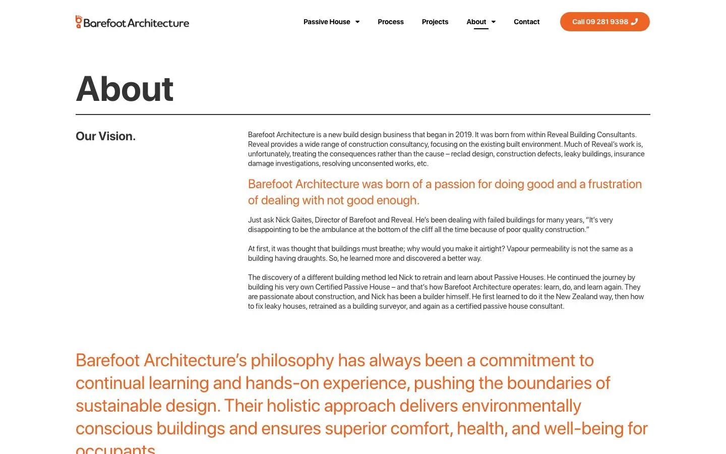 Barefoot Architecture website page