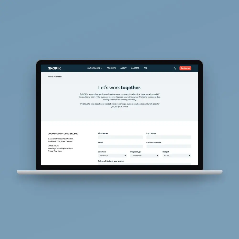 Skopik website on a laptop