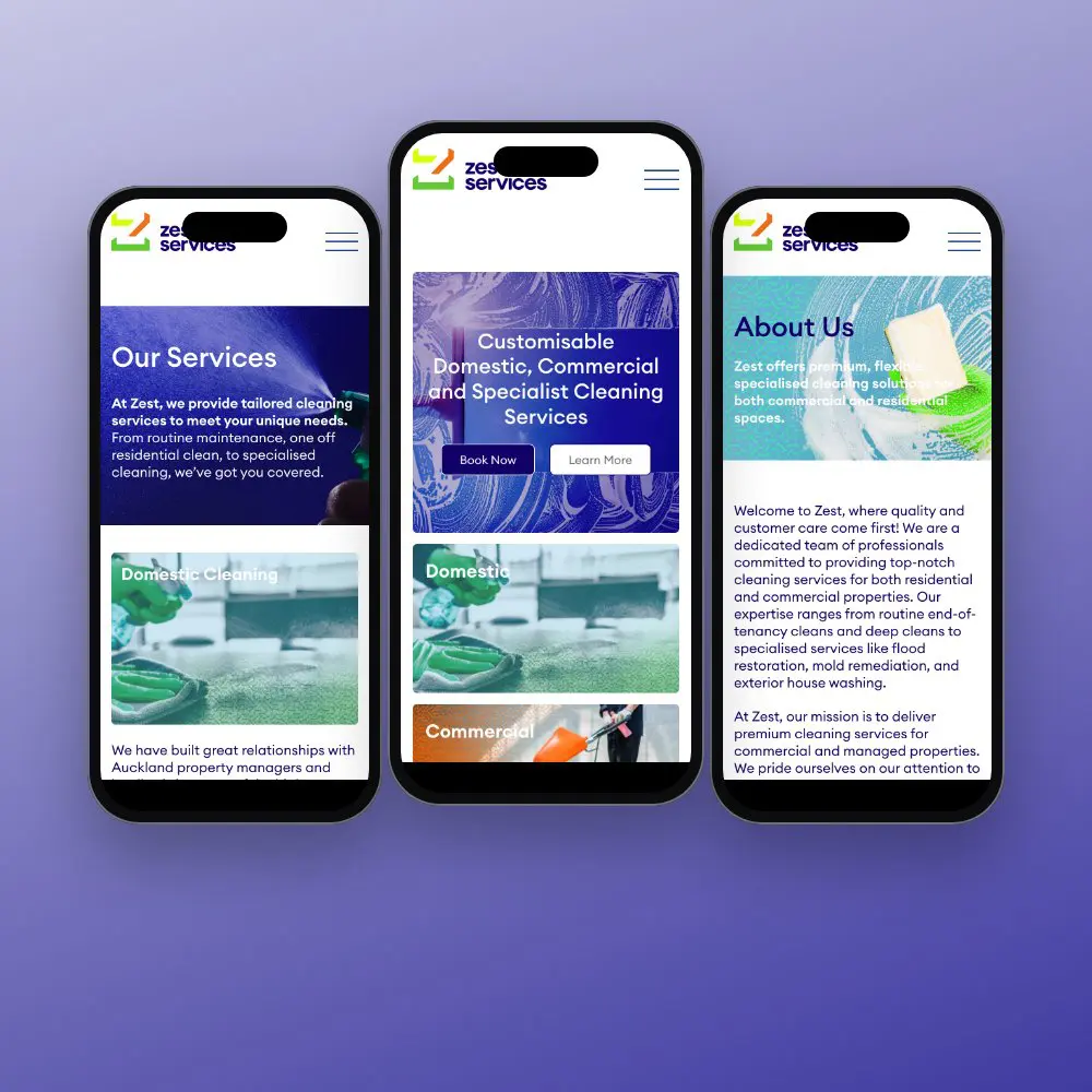 Zest Services website on mobile