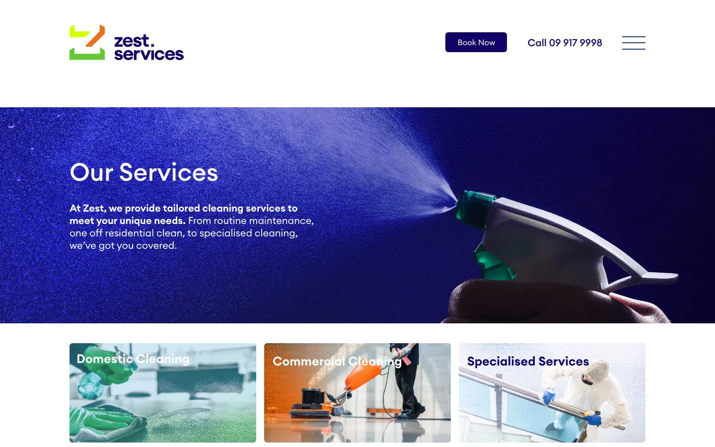Zest Services website page