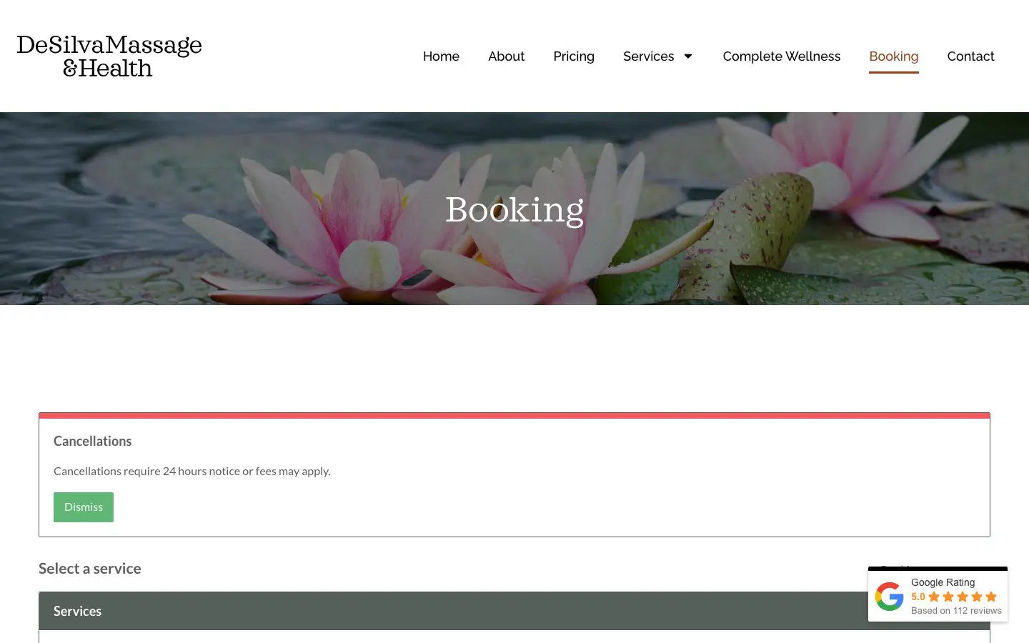 De Silva Massage & Health website page