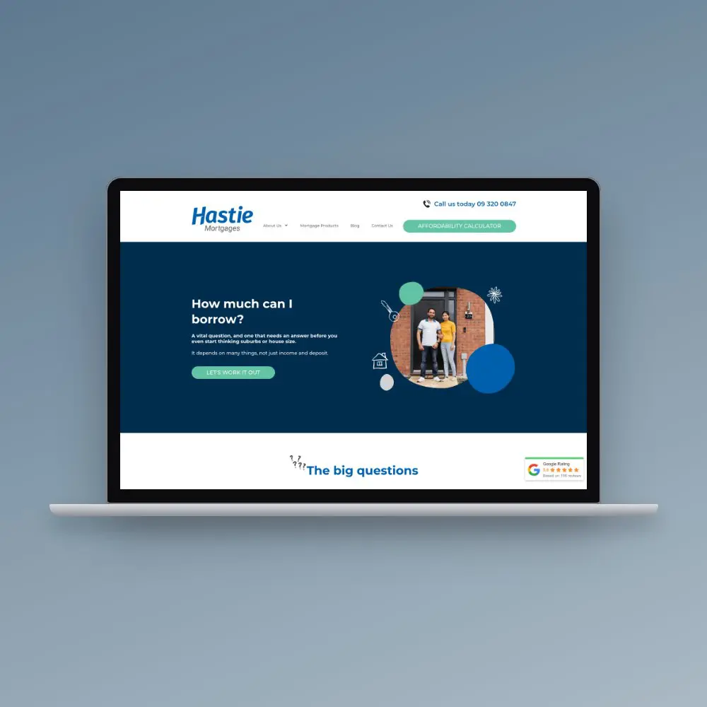 Hastie Mortgages website on a laptop