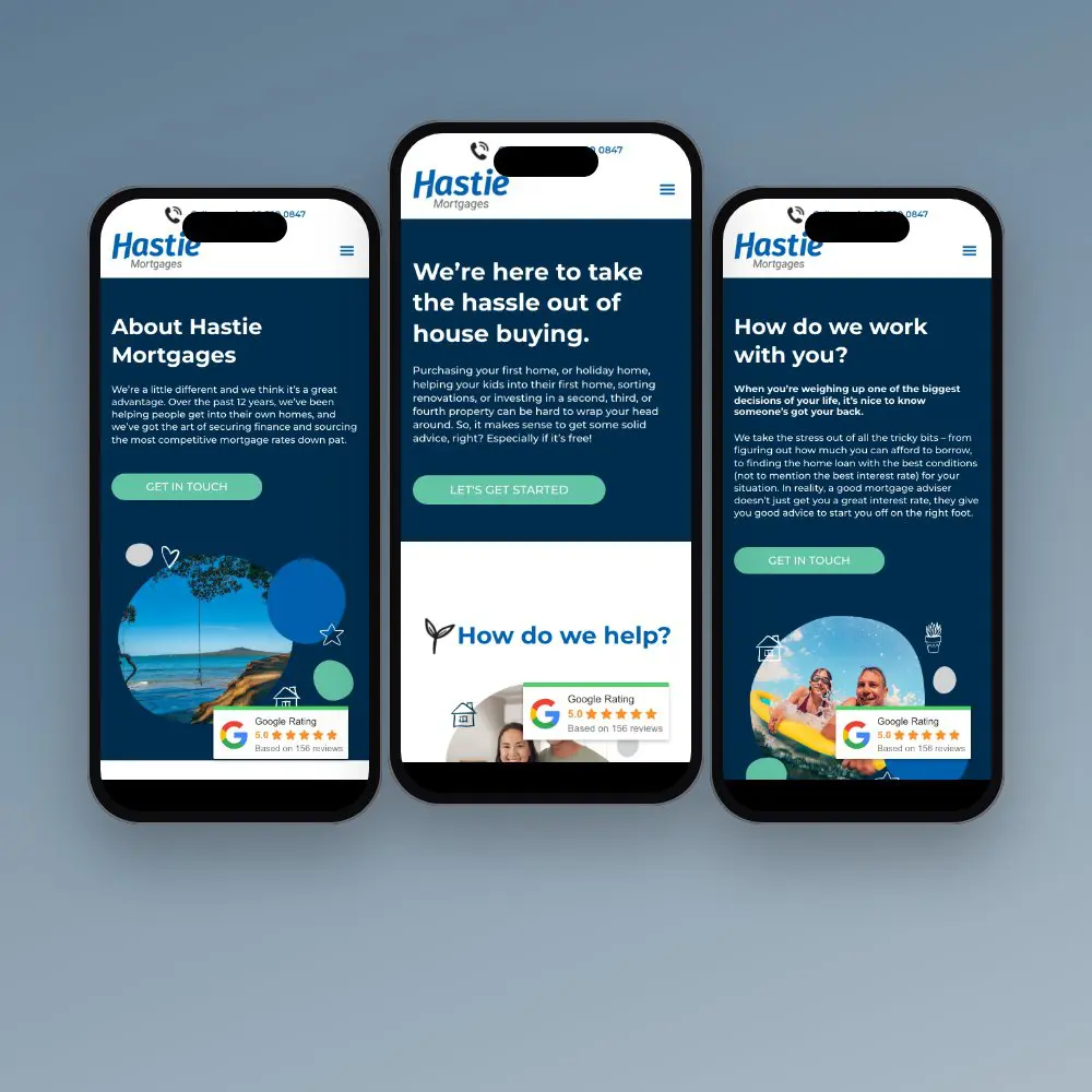 Hastie Mortgages website on mobile