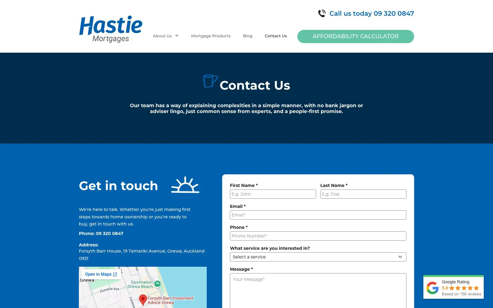 Hastie Mortgages website page