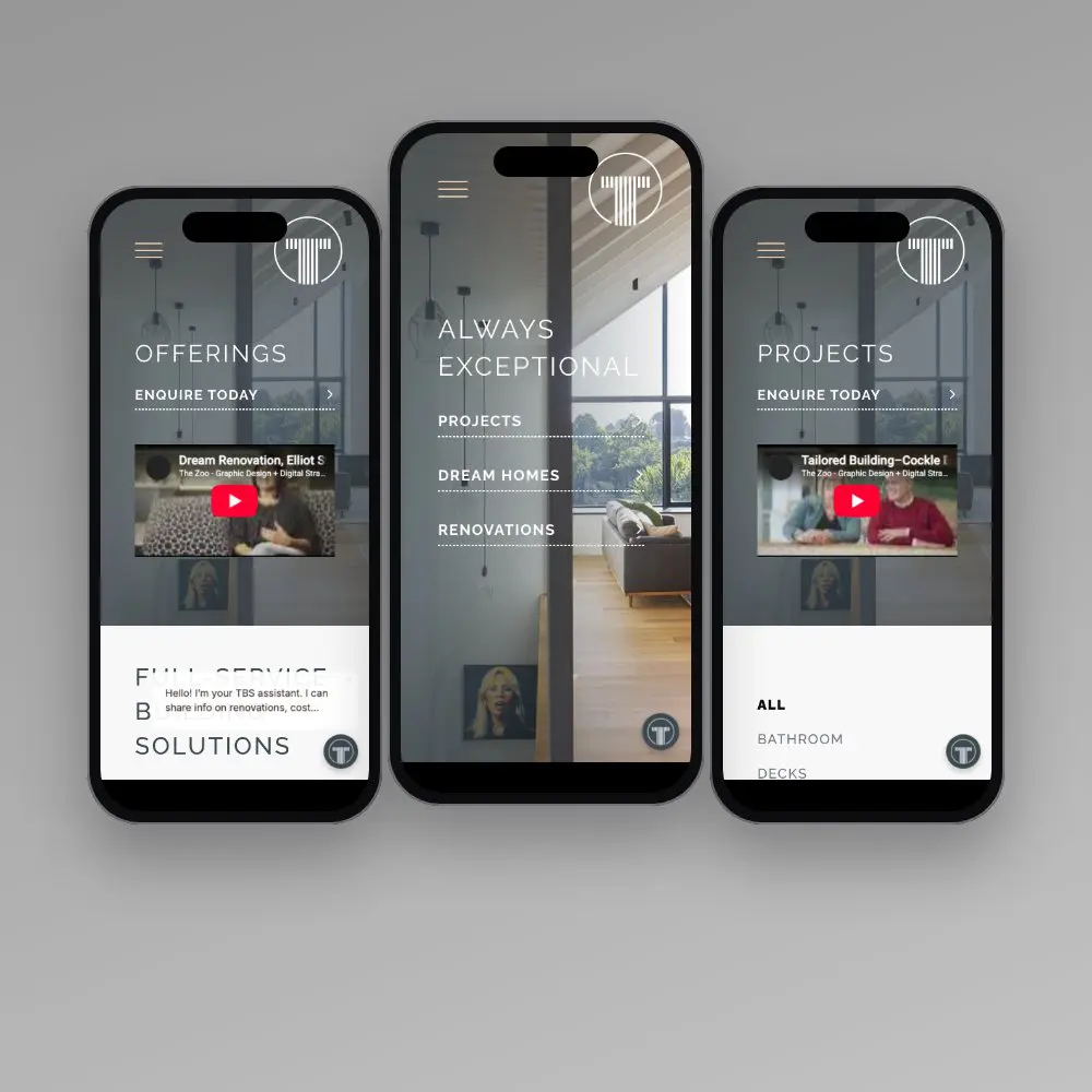 Tailored Building Solutions website on mobile
