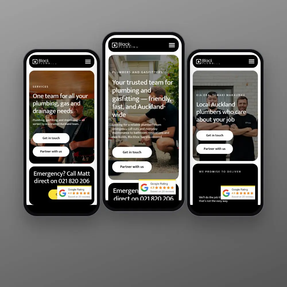 Blackbox Plumbing website on mobile