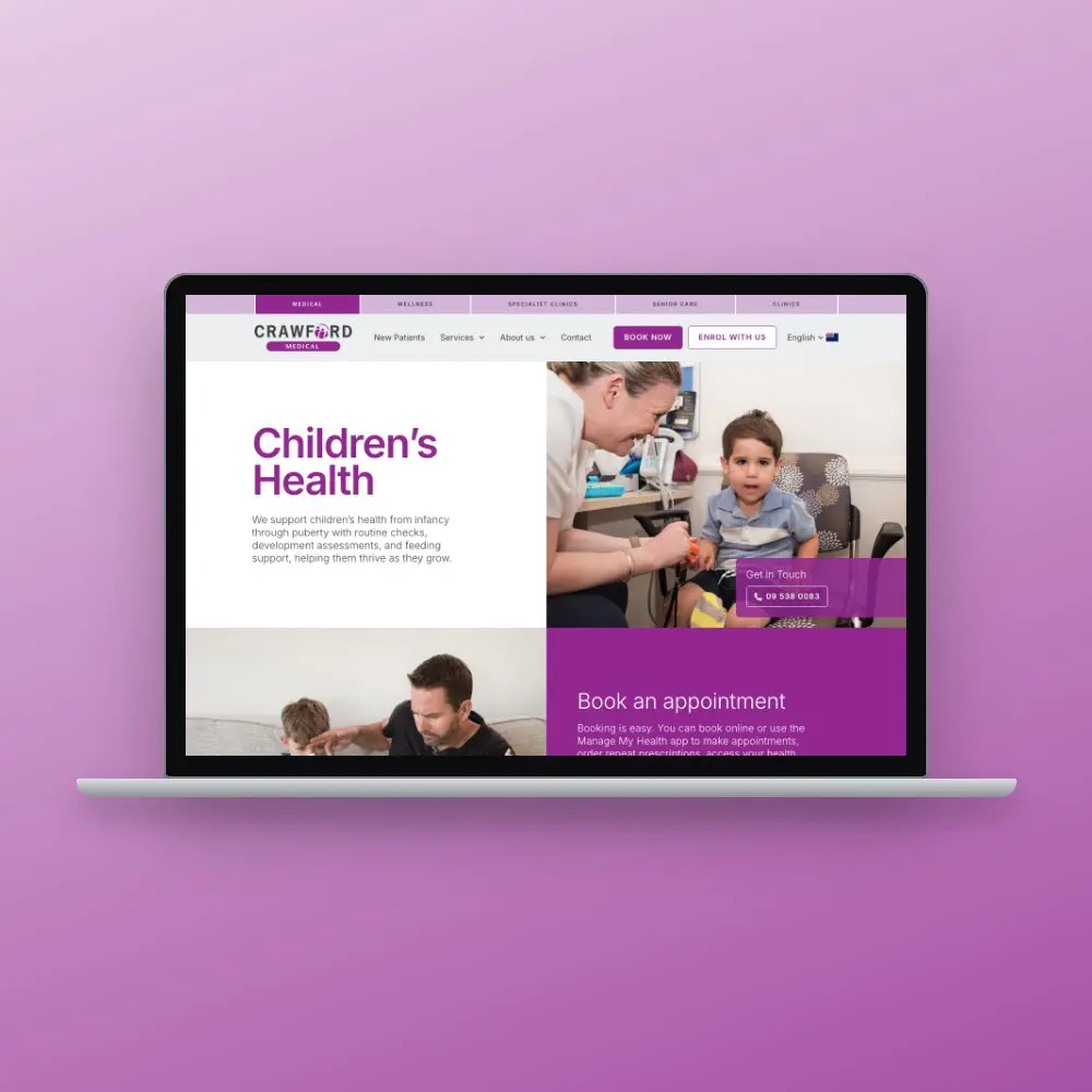 Crawford Medical website on a laptop
