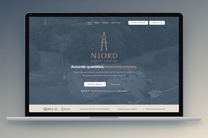 Njord Quantity Surveying website on a laptop