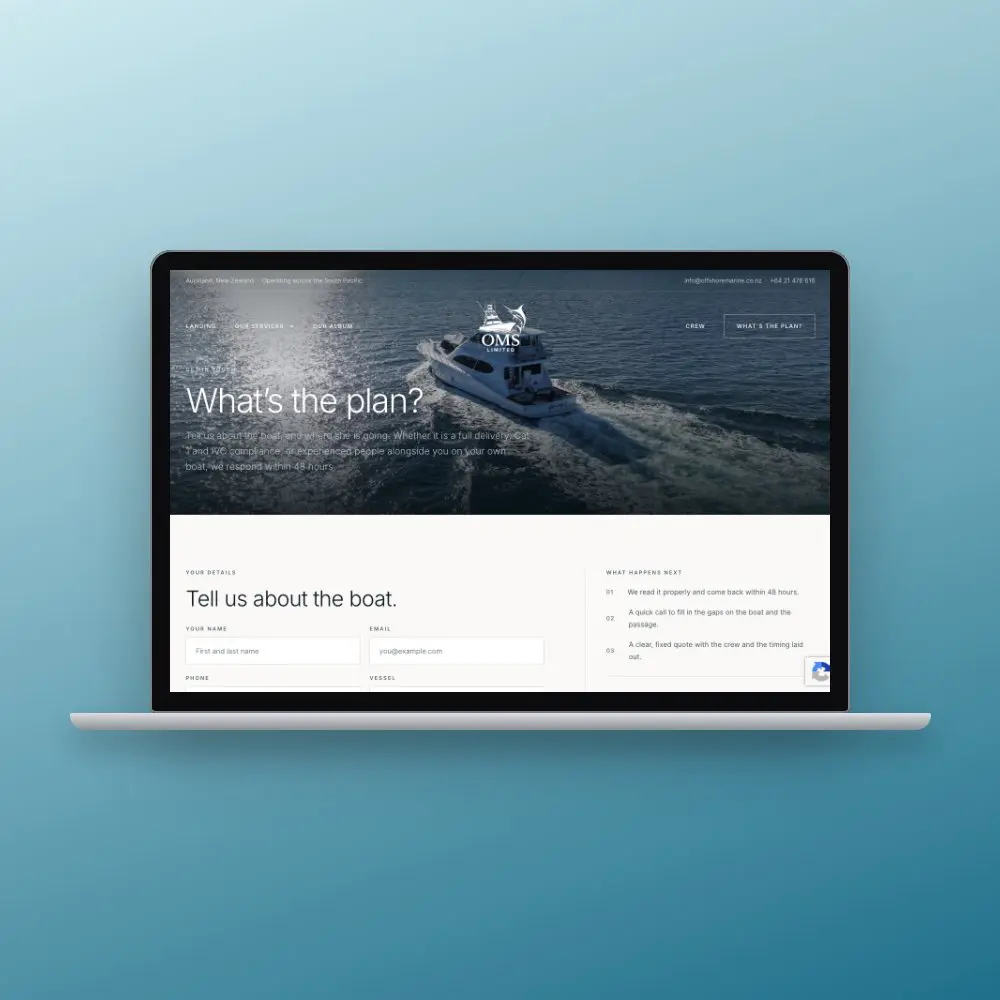 Offshore Marine website on a laptop