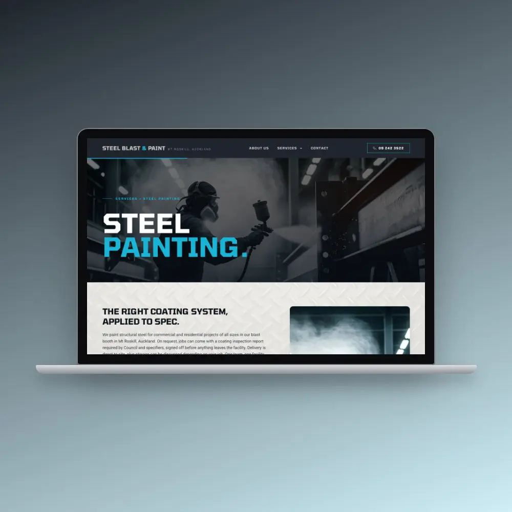 Steel Blast & Paint website on a laptop