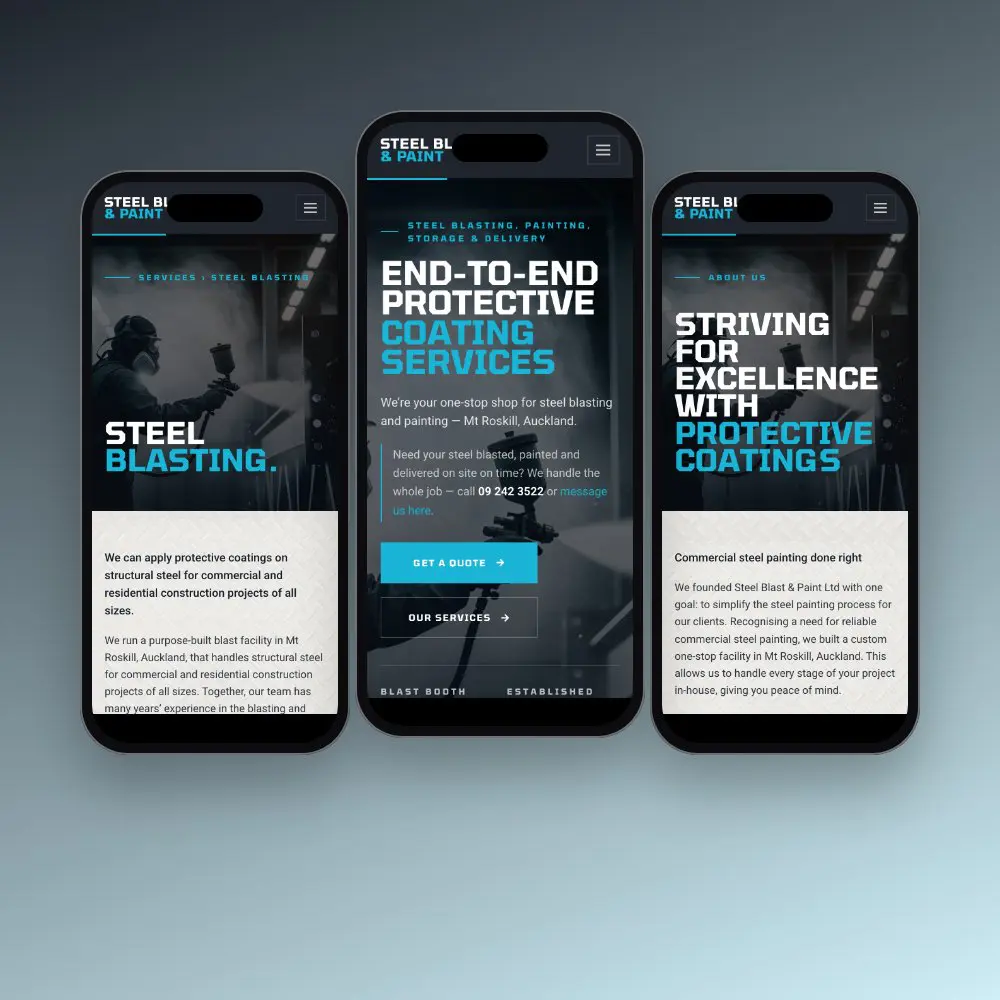 Steel Blast & Paint website on mobile